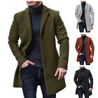 Men Faux Wool Coat Winter Trench Long Jacket Lapel Single Breasted Overcoat