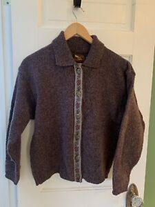 Alps Womens Vintage Wool Purple Heather Cardigan Sweater Ribbon Buttonband L