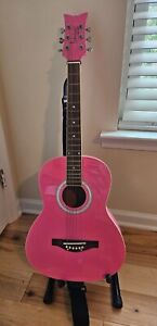 Daisy Rock Pink Debutante Acoustic Guitar with Folding Stand & Black Strap