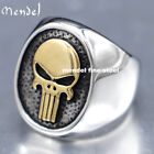 MENDEL Gold Plated Tone Stainless Steel Mens Biker Punisher Skull Ring Size 7-15