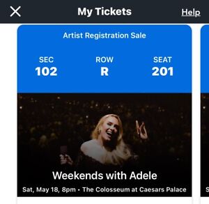 Adele Las Vegas 3 Tickets 05/18/2024 SEC 102 ROW R