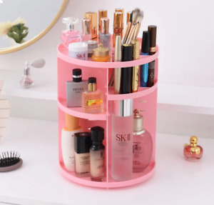 360 Degree Rotating Makeup Organizer Cosmetic Rack Holder Storage Box Case PINK