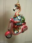 COMICAL BLOWN GLASS PINK FLAMINGO ON SCOOTER ORNAMENT~TROPICAL~BIRD~NWT