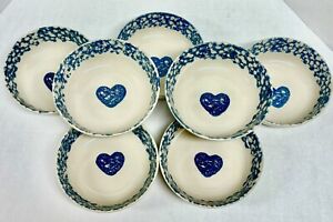 New ListingFolk Craft By Tienshan Bowls Set Of 7 Hearts 6.5” Blue Sponge Soup/Cereal
