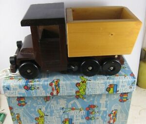 Vintage Wood Pull Toy Made in Rumania Dump Truck