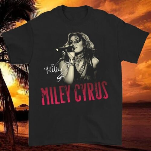 Miley Cyrus Wonder World Tour Black Signature T Shirt Cotton new