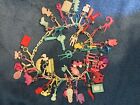 Vintage 1980s Plastic Clip On  Bell Charm  Necklace,  42 Charms Some Rare