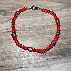 Red And Silver Tone Bracelet Coral Inspired