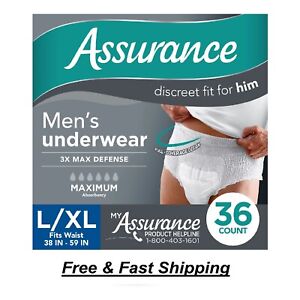 Assurance Men's Incontinence Underwear, Maximum Absorbency, L/XL (36 Count)