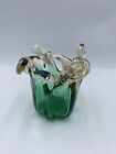 Murano Style White Cristal Green/Blue Clear Vase Hand Made Italy Tulip