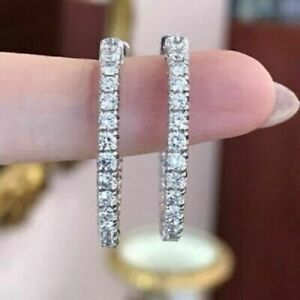 1.50Ct Lab Created Round Cut Diamond Huggie Hoop Earrings 14K White Gold Finish