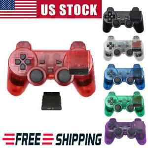 For Sony PS2 PS1 Wireless Controller 2.4GHz Dual Vibration Gamepad Transparent