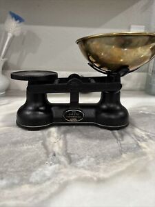 Vintage The Salter Staffordshire Balance Kitchen Scales Black With Pan
