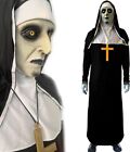 The Nun Costume Dress Plus Size Mask Cross Necklace Set Halloween Robe Cosplay