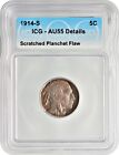 1914-S Buffalo Nickel 5C About Uncirculated ICG AU55 Details Scratched Plan Flaw