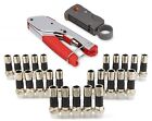 RG6 Coaxial Cable Wire Stripper Crimper Coax Tool Kit + 25 Compression Fittings