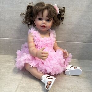 Realistic 18in Brown Hair Fixed Eye Silicon Toddler Doll