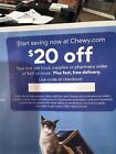 CHEWY Coupon Code $20 off first order $49 or more exp 5/31/24 fast ship