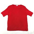 Vintage Barneys Blouse T Tee Shirt Womens L Bright Red Ribbed Knit Rayon USA