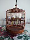 Vintage Birdcage Round Carved Bamboo Wooden Bird Cage Wood Hang or Tabletop Asia