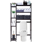 Over The Toilet Storage with Basket and Drawer Bamboo Bathroom Organizer Brown
