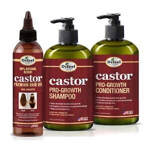 Difeel Pro-Growth with Castor Oil 3-PC Hair Care Set - Shampoo 12oz, Conditioner