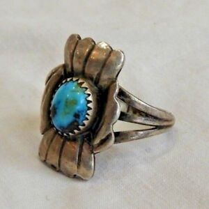 Tully Sam Navajo Old Pawn Silver & Turquoise Native American Ring Size 6