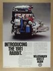 1981 VW Volkswagen Rabbit engine photo vintage print Ad