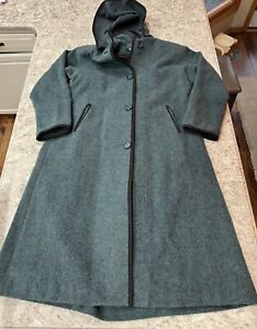 Vintage Woolrich Wool Blend Women’s Green Long Trench Coat Hooded Size Small