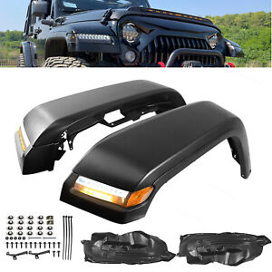 Front Fender Flares with LED Light Inner Liners For 2007-2018 Jeep Wrangler JK (For: Jeep)