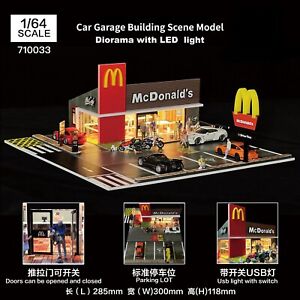 1/64 Diorama Car Garage Model Lighting Backdrop Display Parking Lot Scene Model