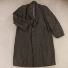 VINTAGE Tweed Coat Mens M Gray Herringbone 100% Wool Overcoat 42R