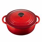Le Creuset Red 2.75 QT Shallow Round Cocotte With Lid Enameled Cast Iron RARE