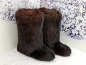 Brown cozy steppe lynx fur winter boots Chocolate fur snow mukluks for women