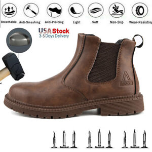 Waterproof Work Boots for Men Slip-on Steel Toe Safety Shoes Sneakers Anti-slip