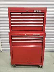 Cherry Red Two-Piece Craftsman Toolchest on Rolling Wheels – 9 Drawer Tool Chest