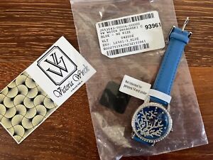 New vintage Victoria Wieck Swarovski Crystal Watch Blue Leather Band
