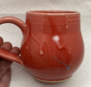 Hand Thrown Studio Art Pottery Coffee Mug artist signed Bonds - Red, Dark Coral