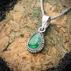 Sterling Silver Pear Cut Emerald Gemstone Pendant Necklace Ladies Jewellery