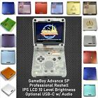 Nintendo GameBoy Advance SP GBA Console w/ 15 Level IPS LCD & Reshell +opt USB-C