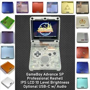 Nintendo GameBoy Advance SP GBA Console w/ 15 Level IPS LCD & Reshell +opt USB-C