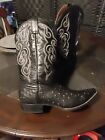Red Diamond Men's  Black Exotic Ostrich Quill Leather Western Cowboy Boots S11