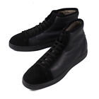 Santoni Black Satin Leather Mid-Top Sneakers with Shearling Lining US 6.5