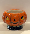 Johanna Parker Pumpkin Face Cookie Jar Candy Dish Carnival Halloween