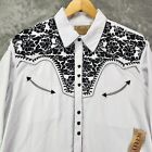 Scully Western Shirt Mens Large White Black Embroidered Yoke Snap