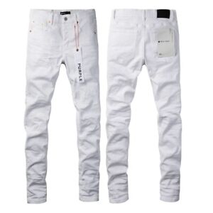 Purple Brand New Men's Stretch Slim Jeans Tie-Dye White Streetwea Size 28-40