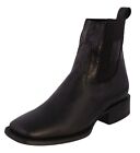 Mens Chelsea Leather Ankle Boots Black Western Drees Wear Classic Square Toe