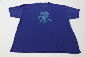 Quackity Men's S/S Cali Neon Planet Duck Graphic T-Shirt LV5 Blue Size 3XL