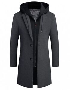iCKER Mens Trench Coat Winter Wool Blend jacket Overcoat long Top Coat Warm P...
