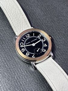 Marc Jacobs MJ1515 Women's Riley Black Dial White Leather Strap Watch Tested